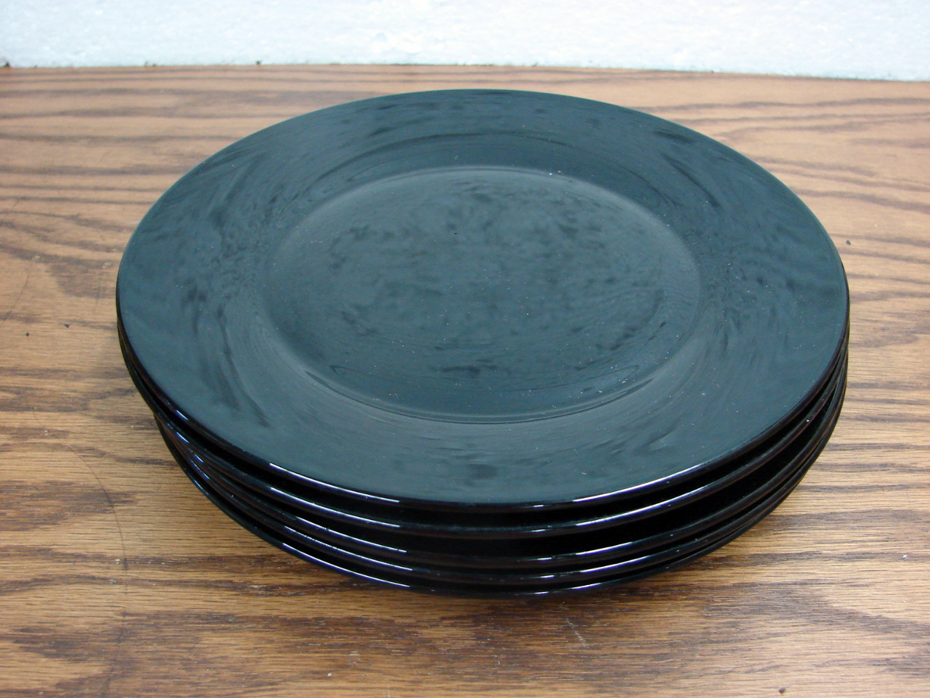 Set/5 Vintage Black Amethyst Glass Lunch Plates 7" Indent Ring