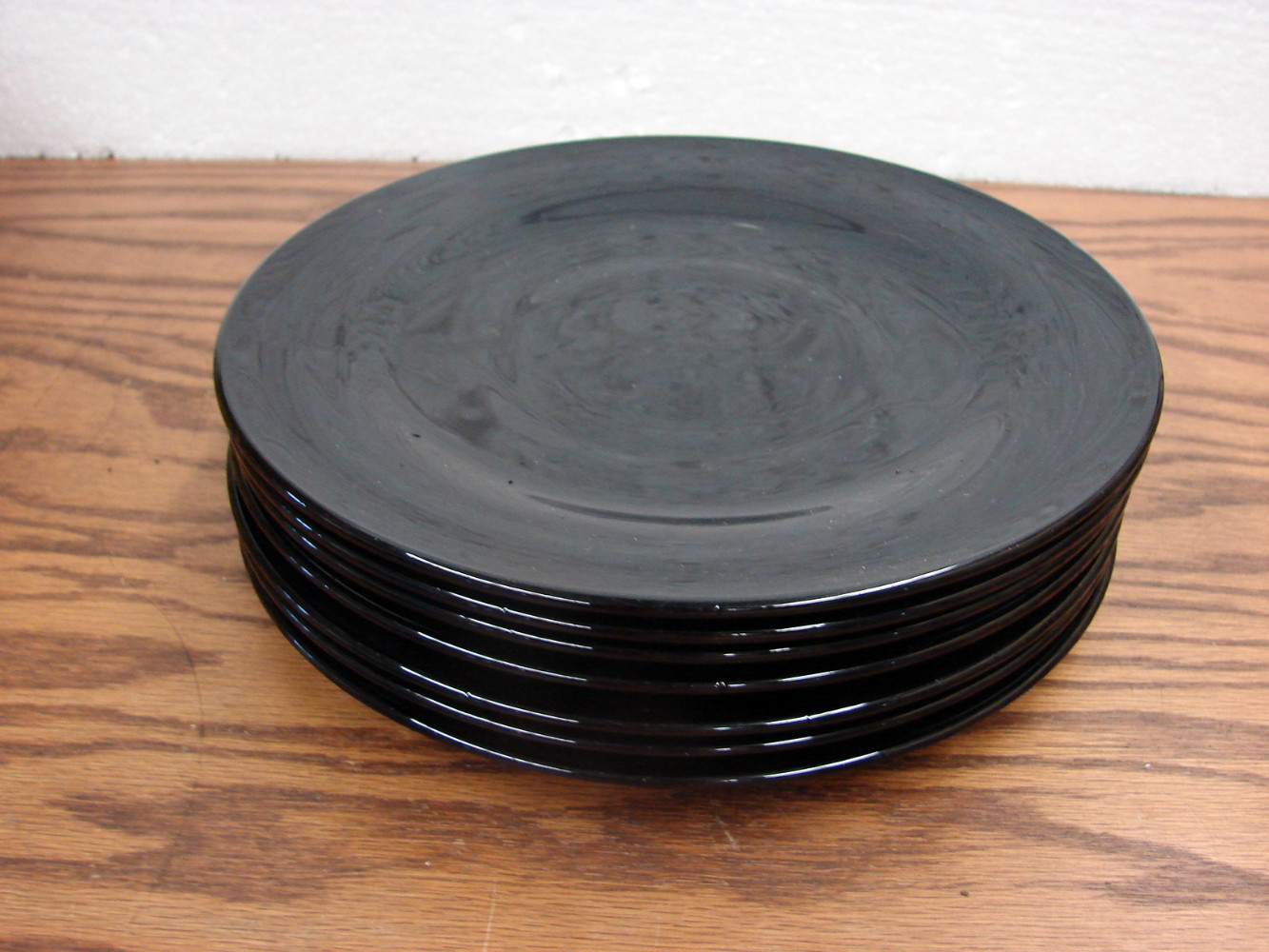 Set/7 Vintage Black Amethyst Glass Lunch Plates 8" Plain