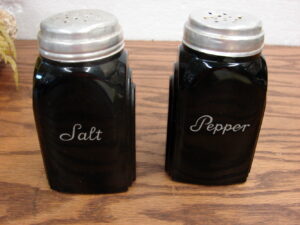 Vintage McKee Black Amethyst Glass Roman Arches Art Deco Salt Pepper Shaker Set
