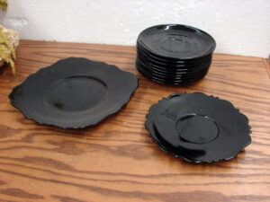11 Pcs Vintage Black Amethyst Glass Luncheon Plate Saucer Ruffled Saucer
