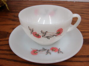 Vintage Milk Glass Fire King Primrose Double Sided Tea Cup and Saucer