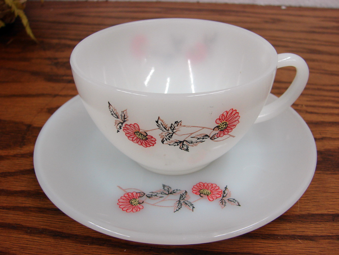 Vintage Milk Glass Fire King Primrose Double Sided Tea Cup and Saucer