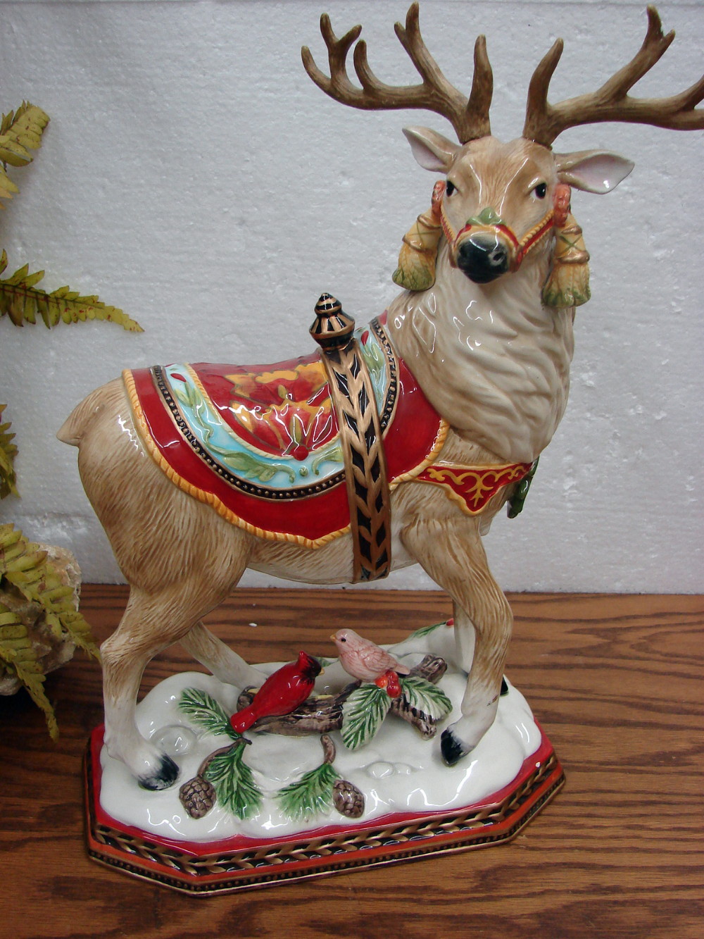 Retired Fitz & Floyd Damask Holiday Reindeer Stag w/ Box Cardinals - Image 2