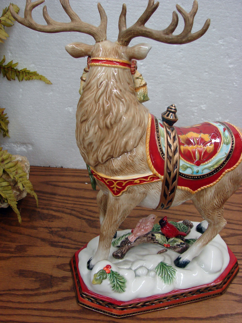 Retired Fitz & Floyd Damask Holiday Reindeer Stag w/ Box Cardinals - Image 3