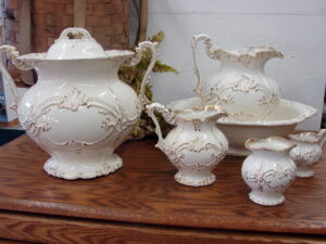 Antique Wash Stand Set Auvergne Haynes Balto Porcelain Early 1900’s 7 pc Bathroom Washing Set