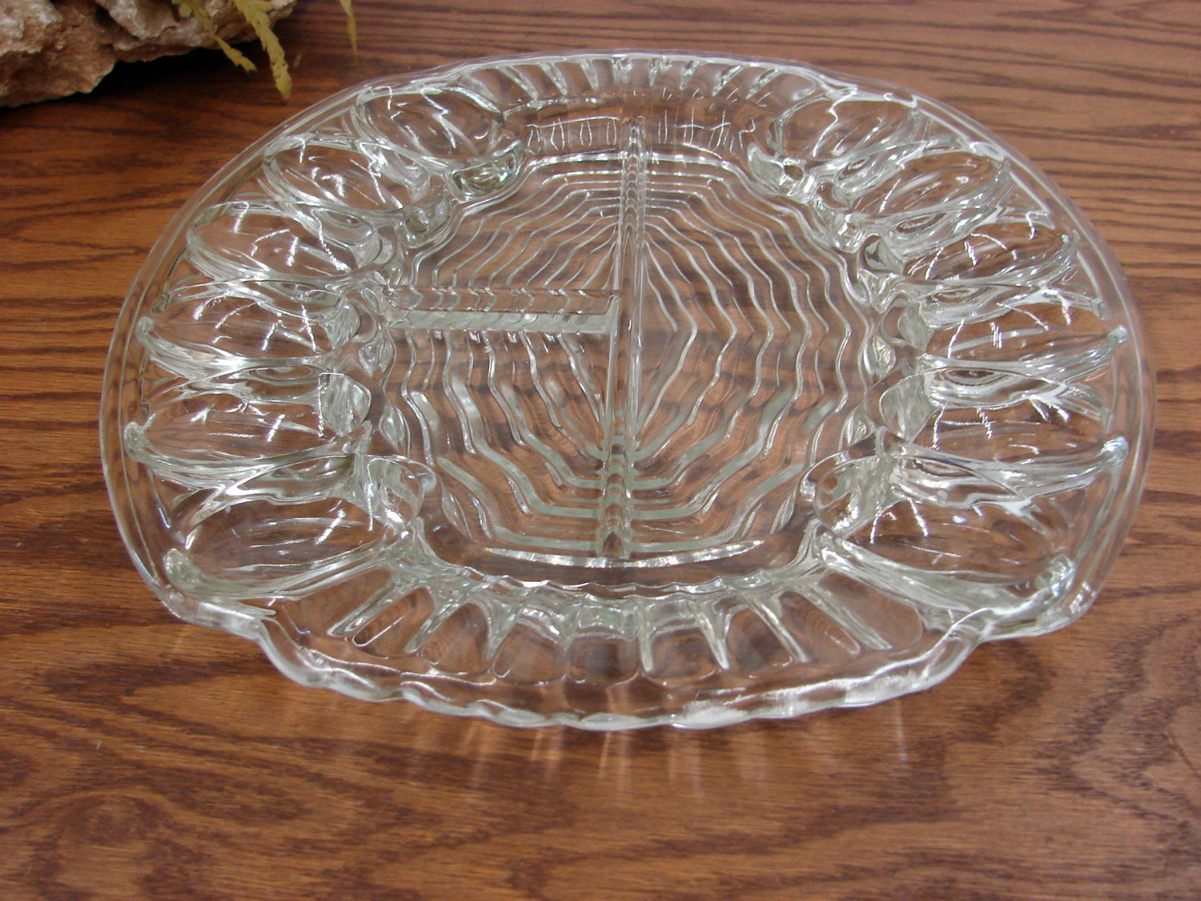 Vintage Art Deco Heavy Clear Glass Deviled Egg Divided Relish Tray Gorgeous - Image 2