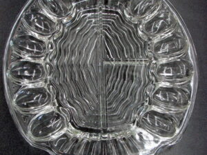 Vintage Art Deco Heavy Clear Glass Deviled Egg Divided Relish Tray Gorgeous
