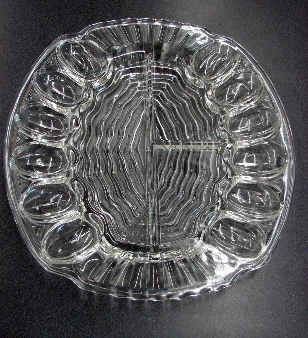 Vintage Art Deco Heavy Clear Glass Deviled Egg Divided Relish Tray Gorgeous
