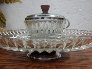 5 pc Vintage Like New Kromex Chrome Glass Hors d'oeuvres Lazy Susan Set w/ Spoon