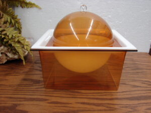 Vintage Butterscotch Space Age Thermaline Dome-A-Lene Lucite Floating Globe Serving Piece