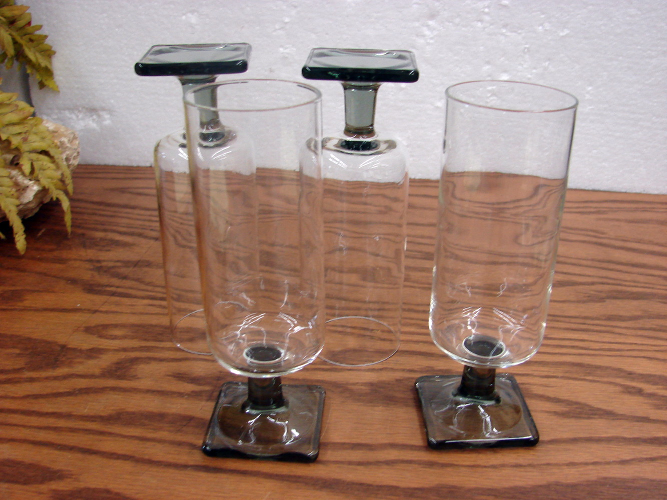 Set/4 Vintage Federal Glass Nordic Midnight Smoke Parfait Square Footed