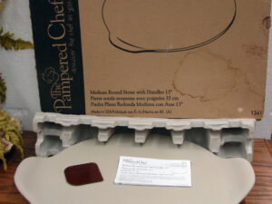 Brand New Pampered Chef Stoneware Pizza Stone 13" w/ Handles Scraper #1341