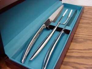 Vintage SaladMaster 3 Pc Carving Knife Set Wooden Case