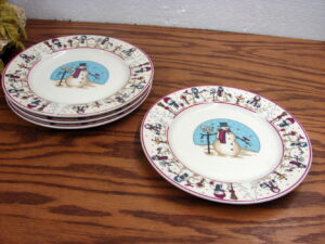Set/4 Snowmen Serenade II Salad Desert Plate by MEIWA Table Art