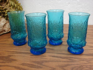 Set/4 Vintage Anchor Hocking Laser Blue Rainflower 12 oz Tumbler Glasses