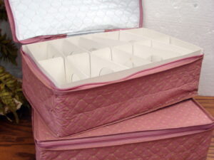 Vintage 8 Pc Vinyl Quilted Fine China Storage Case For Cups Bowls Plates w/ Dividers