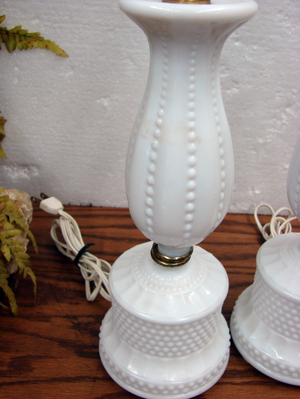 Set/2 Vintage Boudoir Milk Glass Hobnail Panel Bedside Lamps Tested No Shades 11" - Image 2