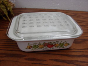 Vintage Corning Ware Spice of Life MC-1 Rectangular Refrigerator Dish w/ PYREX Bubble Glass Lid 7x5