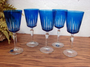 Set/5 Cobalt Blue and Clear Italy Cristalleria Fumo Wine Glasses