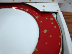 Set/4 Sakura Galaxy Set Dinner Plates Red Celestial Star Moon14k Gold NIB