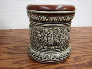 Vintage German Stoneware Humidor Marzi & Remy w/ Wooden Lid This is a Beautiful Story...