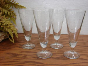 Set/4 Retired Princess House Etched Crystal Glass Heritage Fluted Footed Pilsner