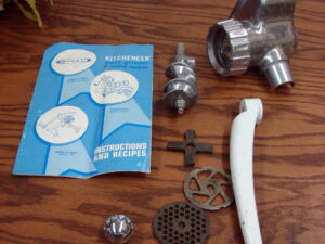 Parts Head and Recipe Instructions for Vintage Rival Kitcheneer Meat Grinder & Salad Maker