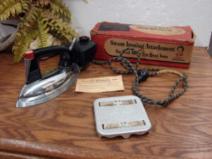 For Parts Antique General Mills Vintage Tru-Heat Iron and Steam Attachment Original Box