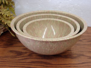Set/3 Vintage Brookpark Green Streak Confetti Melamine Nesting Mixing Bowls