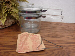 Vintage PYREX #6283 Flameware Glass Double Boiler Sauce Pan w/ Lid Handle Heat Rings