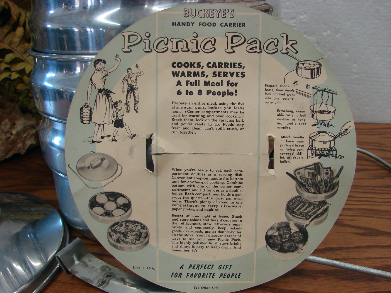 Vintage Buckeye Aluminum Picnic Pack Camping Fishing Stacked Storage Pan - Image 3