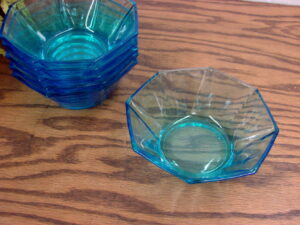 Set/6 Vintage Hazel Atlas Capri Octagonal Blue Aqua Berry Bowls 5"