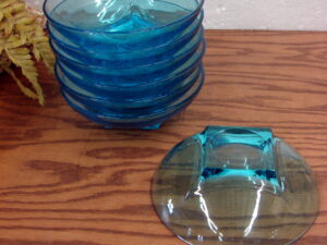 Set/7 Vintage Hazel Atlas Capri Colonial Blue Aqua Square Base Round 6" Bowls