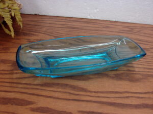 Vintage Hazel Atlas Capri Colonial Blue Aqua Rectangular Bowl Relish Candy Tray