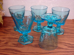 Set/5 Vintage Hazel Atlas Capri Colonial Blue Aqua Water Goblet 9 oz