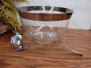 Vintage Dorothy Thorpe Silver Band Punch Bowl and Matching Stainless Steel Ladle