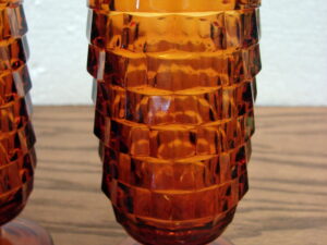 Set/8 Vintage Indiana Whitehall American Gold Amber Footed Parfait Glasses