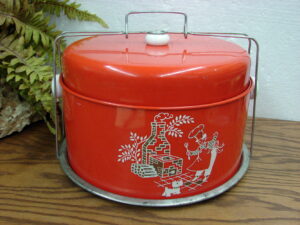 4 pc Vintage Red Chef 1950's Retro Kitchen Double Bakery Cake Pie Carrier Tin Metal