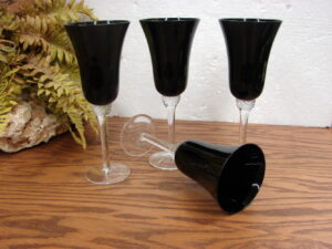 Set/4 Circleware Black Diamond Crystal 9 1/2" Water Goblet Tulip Glasses