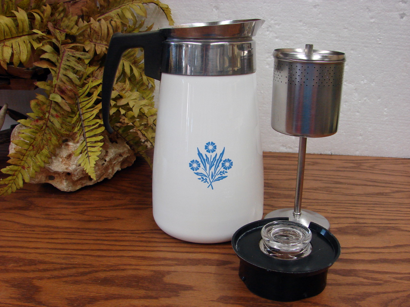 Complete 9 Cup Blue Cornflower Vintage Corning Ware Stove Top Coffee Pot Percolator