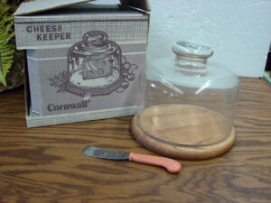 Retro Cornwall Glass Dome Oak Platter Cheese Keeper in Original Box