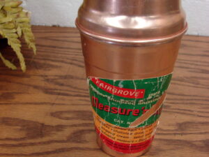 Vintage Fairgrove Copper Anodized Aluminum  Measure and Mix Shaker w/ Label