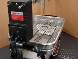 Stainless Farberware Open Hearth Indoor Electric Motor Broiler Grill Rotisserie 450 w/ Spatula