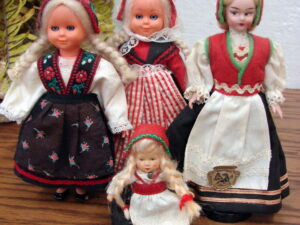 Set/4 Vintage Scandinavian Norway German Swedish Small Dolls Authentic Dresses