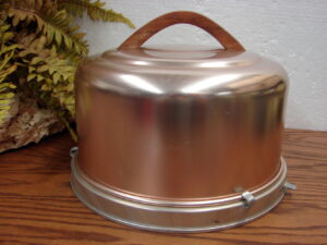 Vintage MCM Copper Pink Tone Mirro Aluminum Locking Cake Carrier #2003 Wood Handle
