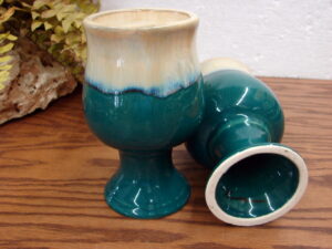 Set/2 Rodolfo Padilla Stoneware Pottery Drip Glaze Wine Chalice Glass