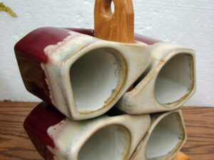 Set/4 Rodolfo Padilla Stoneware Pottery Drip Glaze Mugs w/ Stand Red Cream Drip