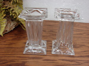 Set/2 PartyLite Quad Prism Pedestal Lead Crystal Pillar Candle Holder Vase Set