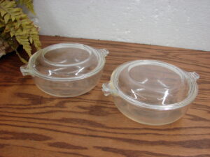Set/2 Vintage PYREX #019 Clear Glass Miniature Casserole Baking Dish w/ Lids