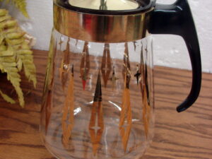 Vintage PYREX Gold Trim MCM Coffee Tea Carafe Diamonds w/ Lid